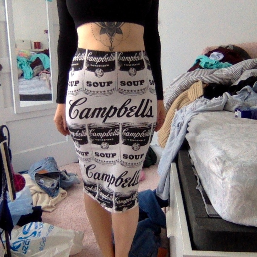 Retro Campbells soup Andy Warhol pencil skirt